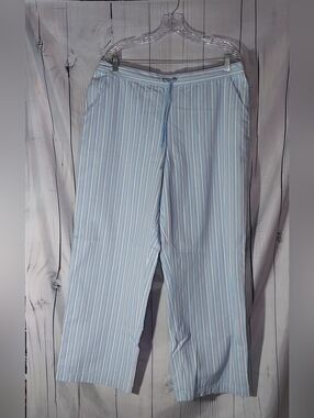 Hanna Anderson 100% Cotton Poplin Light Blue Striped Lounge Beach Preppy Pants
